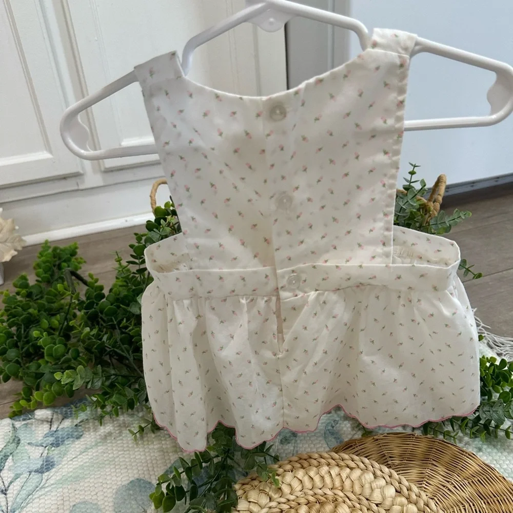 Vintage Baby Girl Delicate White Pink Tulip Floral Jumper Dress Size 9 Months